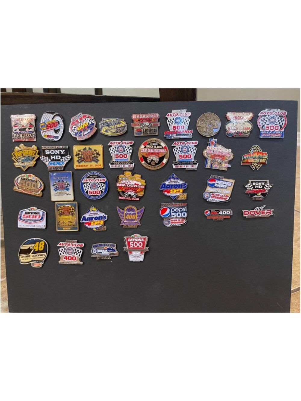 NASCAR 35 Race Event Lapel Pin Lot + Display Board